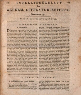 Allgemeine Literatur-Zeitung (Literarisches Zentralblatt für Deutschland) Samstag 10. August 1793