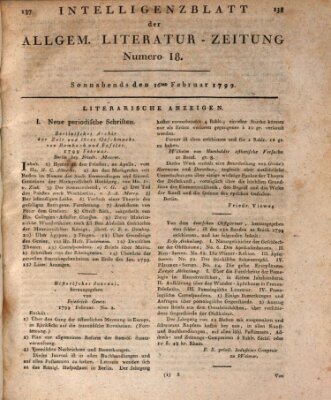 Allgemeine Literatur-Zeitung (Literarisches Zentralblatt für Deutschland) Samstag 16. Februar 1799