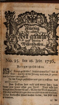 Auszug der neuesten Weltgeschichte und schönen Wissenschaften (Erlanger Real-Zeitung) Samstag 28. Februar 1756