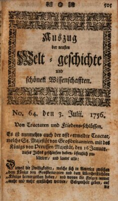 Auszug der neuesten Weltgeschichte und schönen Wissenschaften (Erlanger Real-Zeitung) Samstag 3. Juli 1756