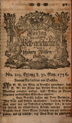 Auszug der neuesten Weltgeschichte und schönen Wissenschaften (Erlanger Real-Zeitung) Dienstag 30. November 1756