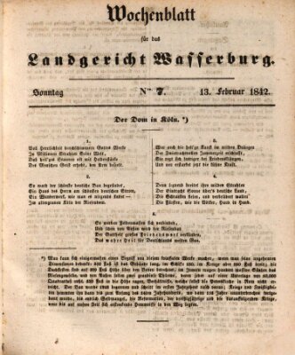 Wochenblatt für das Landgericht Wasserburg (Wasserburger Wochenblatt) Sonntag 13. Februar 1842