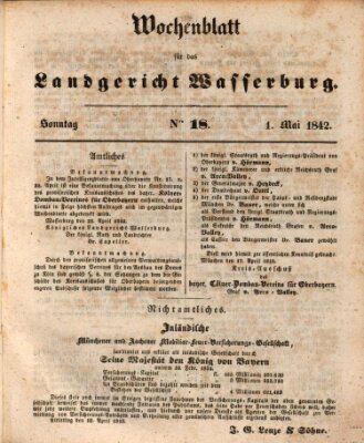 Wochenblatt für das Landgericht Wasserburg (Wasserburger Wochenblatt) Sonntag 1. Mai 1842