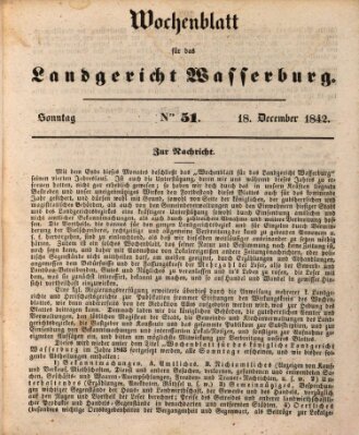 Wochenblatt für das Landgericht Wasserburg (Wasserburger Wochenblatt) Sonntag 18. Dezember 1842