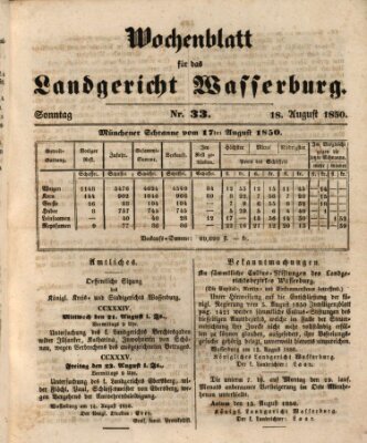 Wochenblatt für das Landgericht Wasserburg (Wasserburger Wochenblatt) Sonntag 18. August 1850