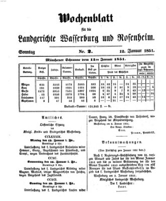 Wochenblatt für die Landgerichte Wasserburg und Rosenheim (Wasserburger Wochenblatt) Sonntag 12. Januar 1851