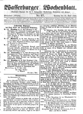 Wasserburger Wochenblatt Sonntag 23. April 1854