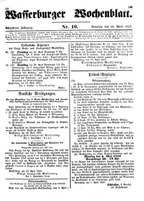 Wasserburger Wochenblatt Sonntag 19. April 1857