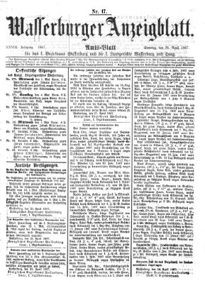Wasserburger Anzeigblatt (Wasserburger Wochenblatt) Sonntag 28. April 1867