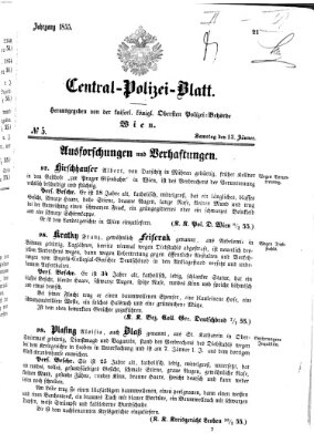 Zentralpolizeiblatt Samstag 13. Januar 1855