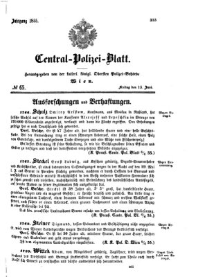 Zentralpolizeiblatt Freitag 15. Juni 1855