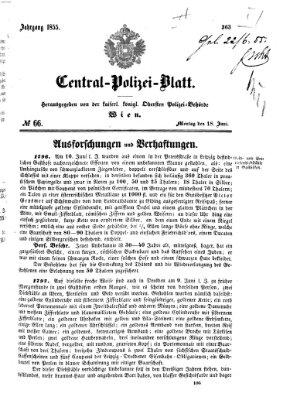 Zentralpolizeiblatt Montag 18. Juni 1855
