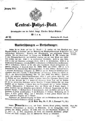 Zentralpolizeiblatt Samstag 18. August 1855