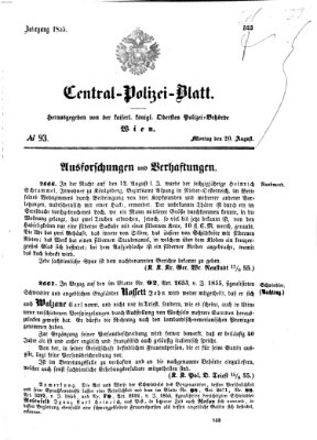 Zentralpolizeiblatt Montag 20. August 1855