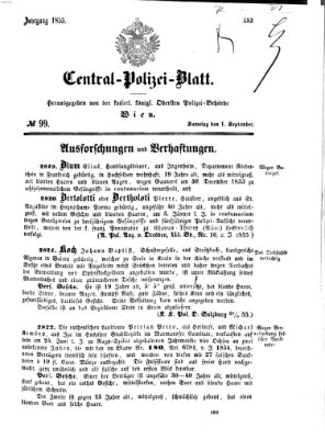 Zentralpolizeiblatt Samstag 1. September 1855