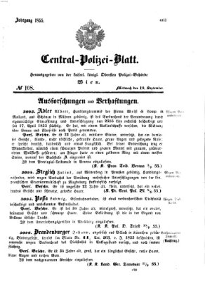 Zentralpolizeiblatt Mittwoch 19. September 1855