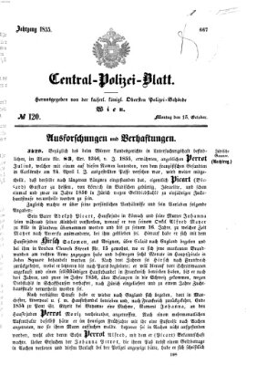 Zentralpolizeiblatt Montag 15. Oktober 1855