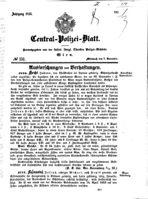 Zentralpolizeiblatt Mittwoch 7. November 1855