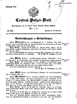 Zentralpolizeiblatt Dienstag 13. November 1855
