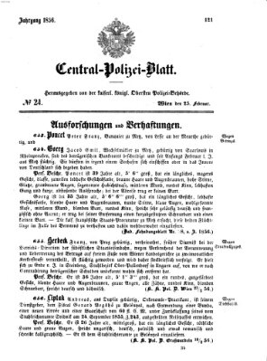 Zentralpolizeiblatt Montag 25. Februar 1856