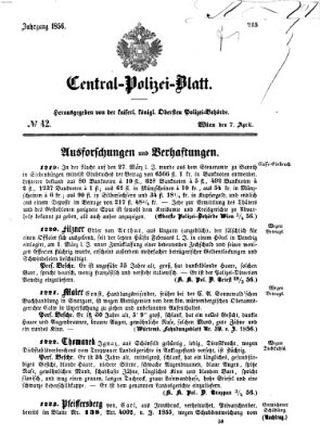 Zentralpolizeiblatt Montag 7. April 1856