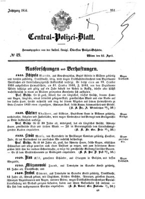 Zentralpolizeiblatt Mittwoch 23. April 1856