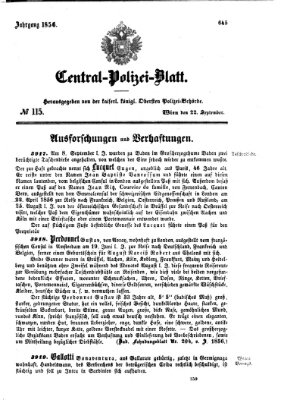 Zentralpolizeiblatt Montag 22. September 1856