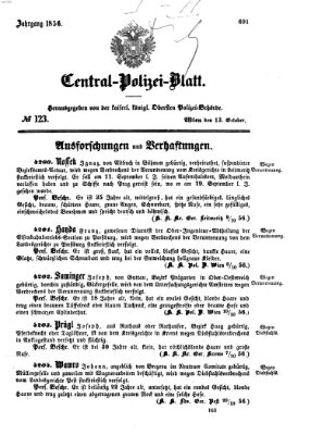 Zentralpolizeiblatt Montag 13. Oktober 1856