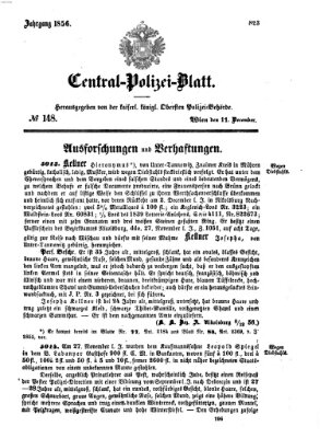 Zentralpolizeiblatt Donnerstag 11. Dezember 1856