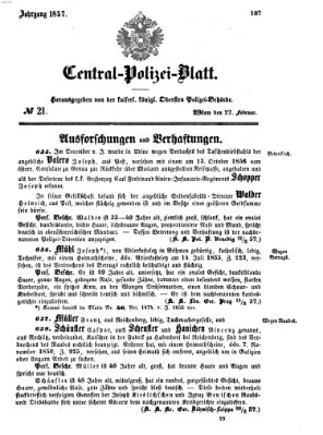 Zentralpolizeiblatt Freitag 27. Februar 1857