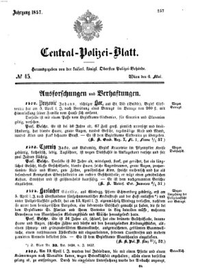 Zentralpolizeiblatt Mittwoch 6. Mai 1857
