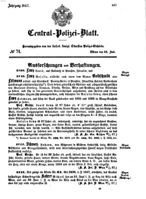 Zentralpolizeiblatt Freitag 24. Juli 1857