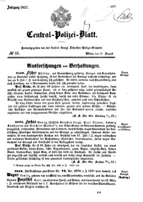 Zentralpolizeiblatt Dienstag 11. August 1857