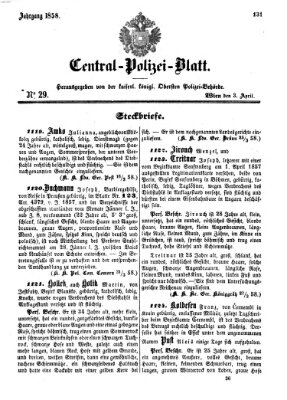 Zentralpolizeiblatt Samstag 3. April 1858