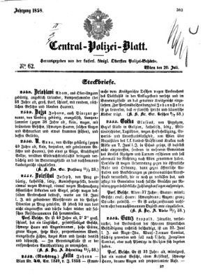 Zentralpolizeiblatt Dienstag 20. Juli 1858