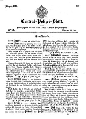 Zentralpolizeiblatt Dienstag 27. Juli 1858