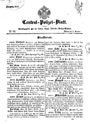 Zentralpolizeiblatt Samstag 9. Oktober 1858