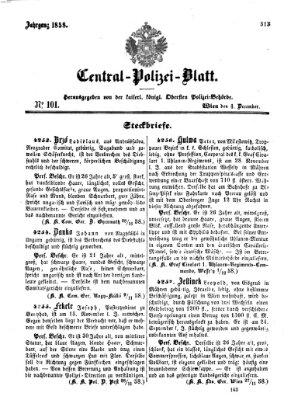 Zentralpolizeiblatt Samstag 4. Dezember 1858