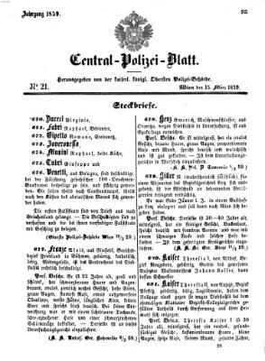 Zentralpolizeiblatt Dienstag 15. März 1859