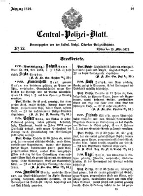 Zentralpolizeiblatt Samstag 19. März 1859