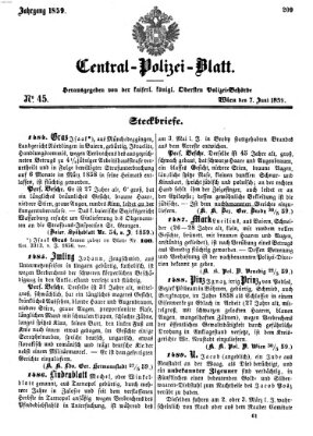 Zentralpolizeiblatt Dienstag 7. Juni 1859