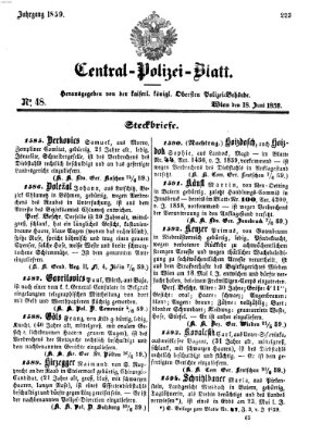 Zentralpolizeiblatt Samstag 18. Juni 1859