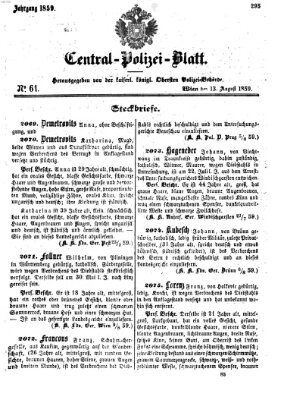 Zentralpolizeiblatt Samstag 13. August 1859
