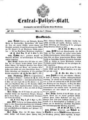Zentralpolizeiblatt Dienstag 7. Februar 1860
