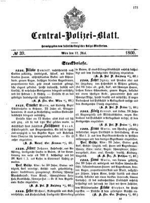 Zentralpolizeiblatt Samstag 12. Mai 1860