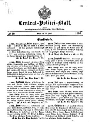 Zentralpolizeiblatt Freitag 18. Mai 1860