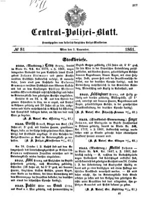 Zentralpolizeiblatt Samstag 2. November 1861