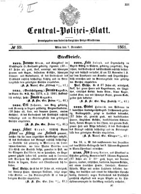 Zentralpolizeiblatt Samstag 7. Dezember 1861