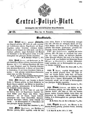 Zentralpolizeiblatt Donnerstag 13. November 1862