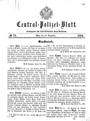 Zentralpolizeiblatt Samstag 29. November 1862